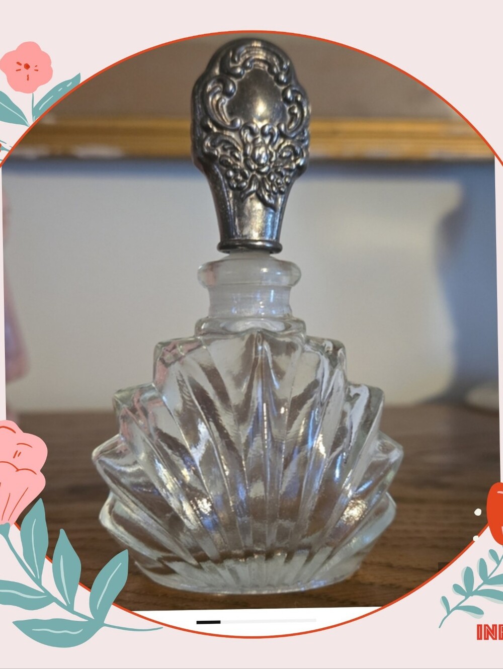 Clear Glass Vintage Art Deco Perfume Bottle with Ornate Silver-plated Stopper